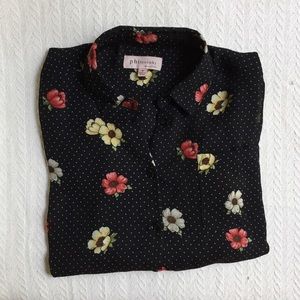 Philosophy Floral Dot Button Down in Black